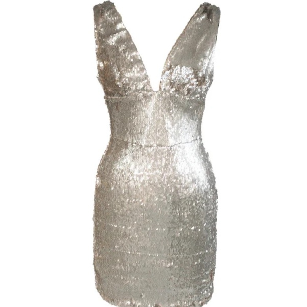 Zara Silver Sleeveless Deep V-Neck Sequin Mini Party Dress